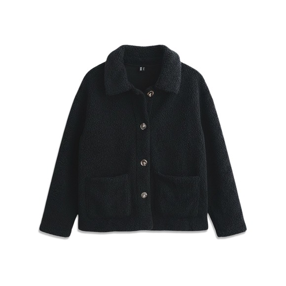 Jackets & Blazers - Teddy Bear Jacket Womens Medium Black Fleece Button Up Sherpa Shacket Outdooor